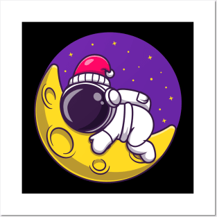 Cute Astronaut Sleeping On Moon Cartoon Posters and Art